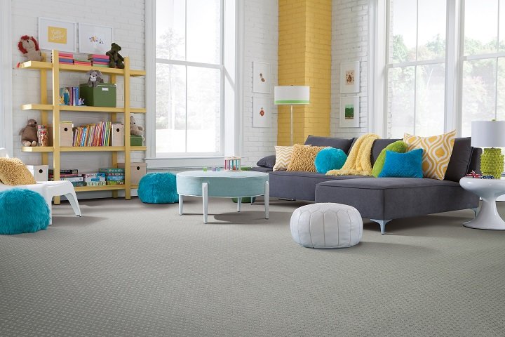 Kids friendly living room with low pile carpet